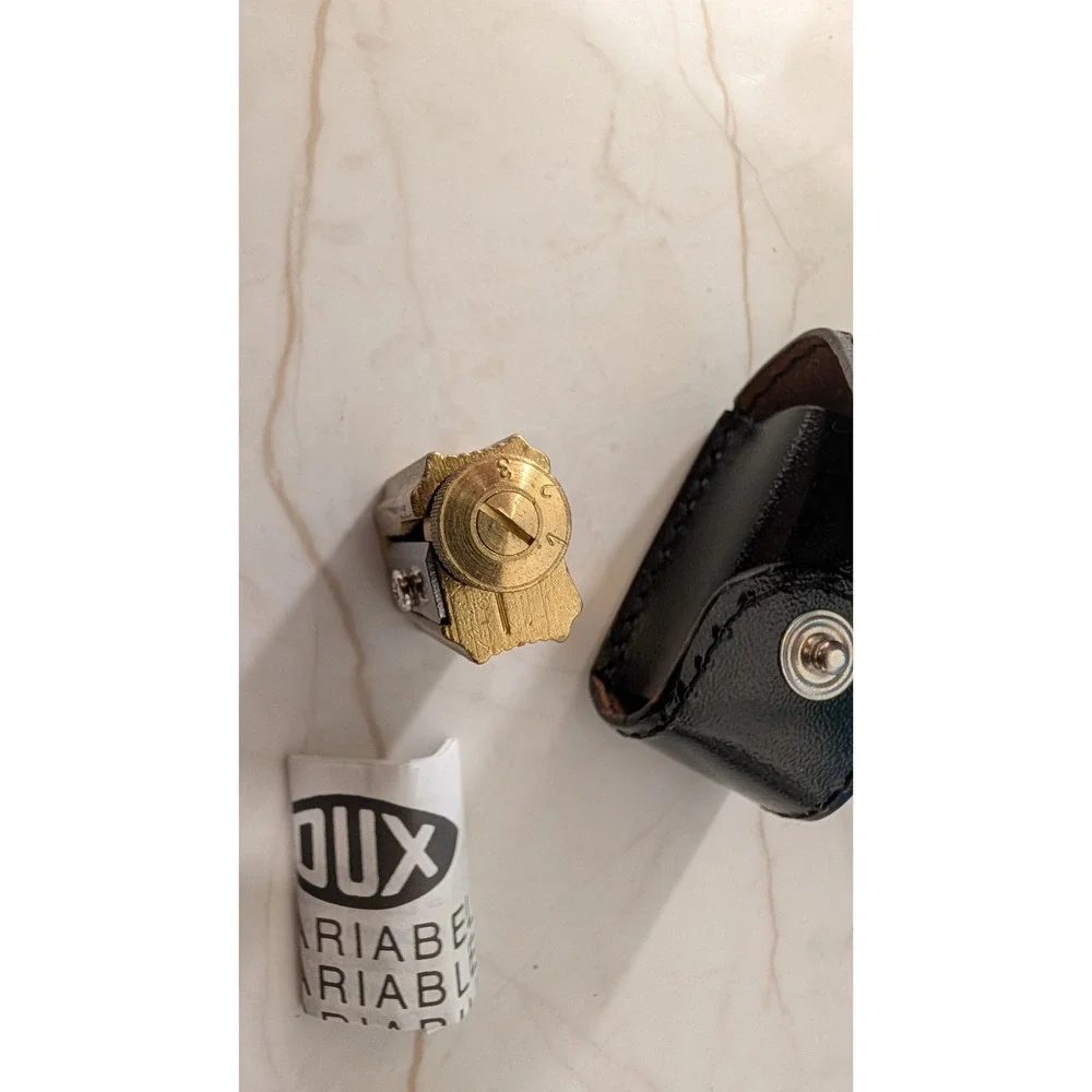 DUX Adjustable Brass Pencil Sharpener DX622 Germany with Leather Case Vintage